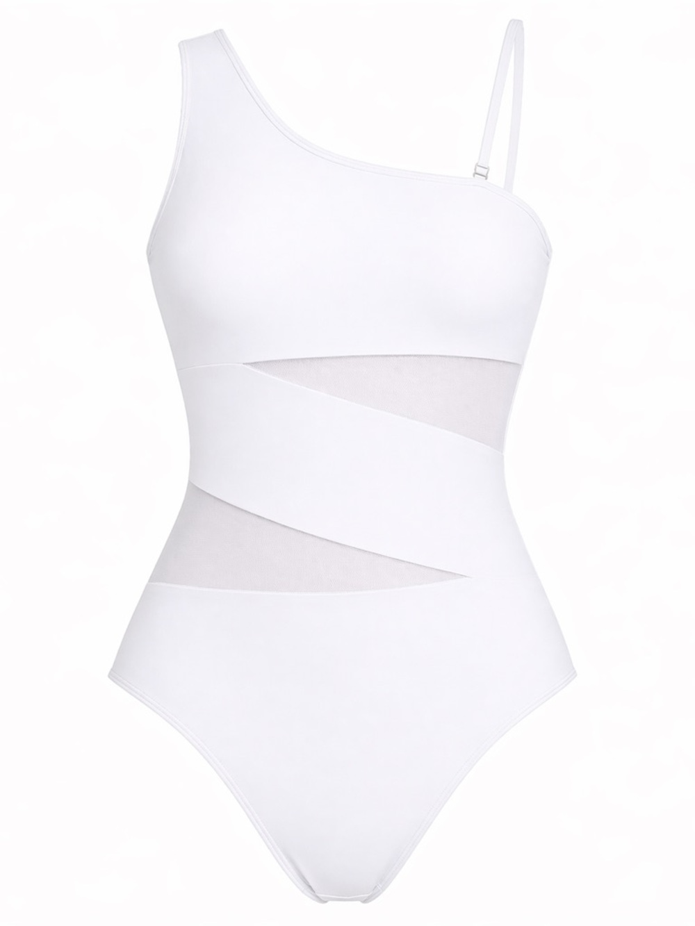 Tempt Me White One Shoulder Mesh Swimsuit NWT Size S Tummy Control